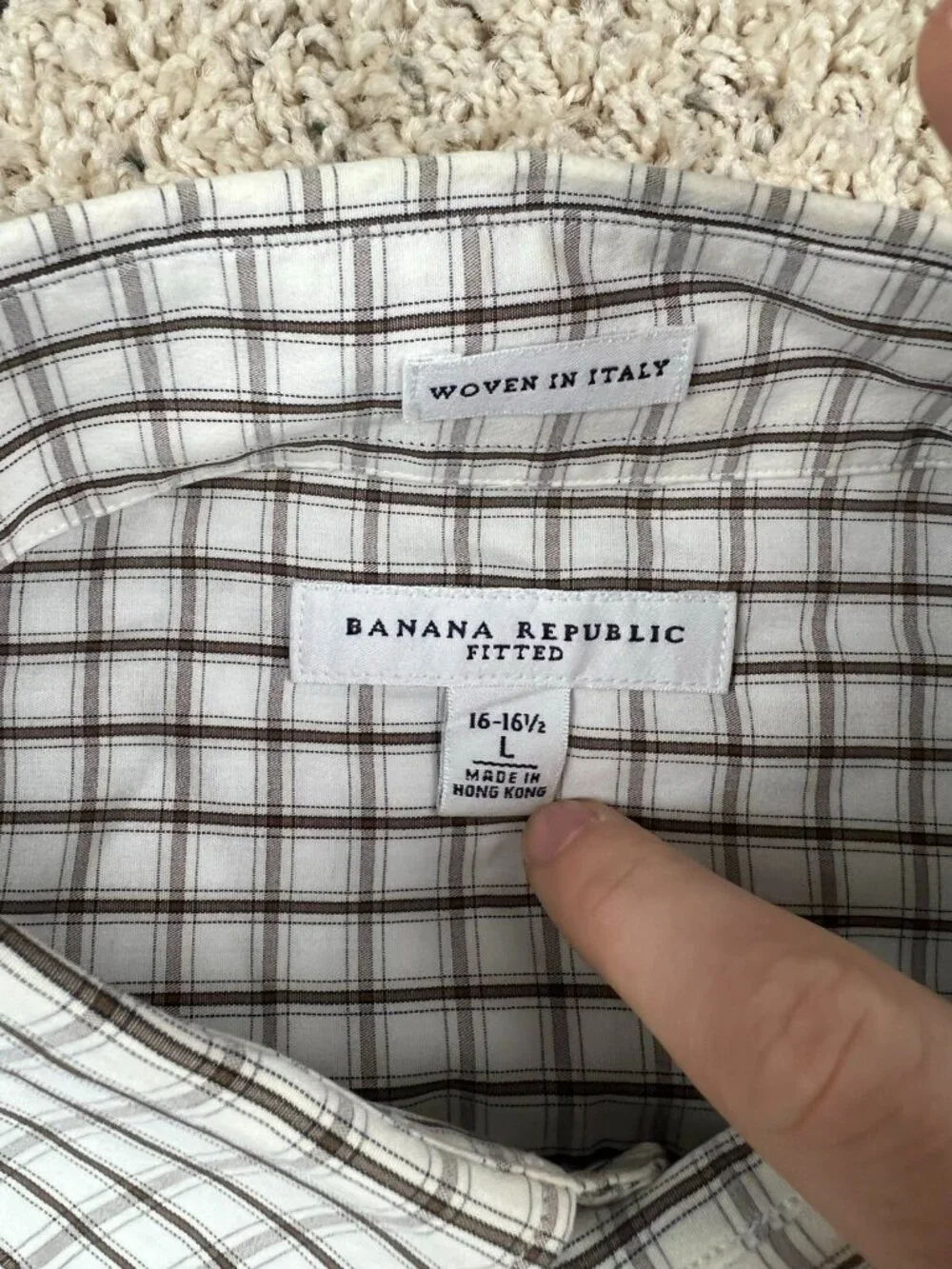 Banana Republic Men's Woven In Italy Plaid Shirt Beige Tan Size Large 16/16.5